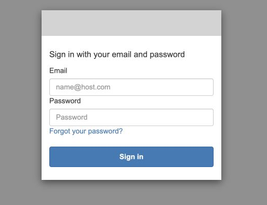 Empty Cognito Hosted UI sign-in form with Email and Password fields